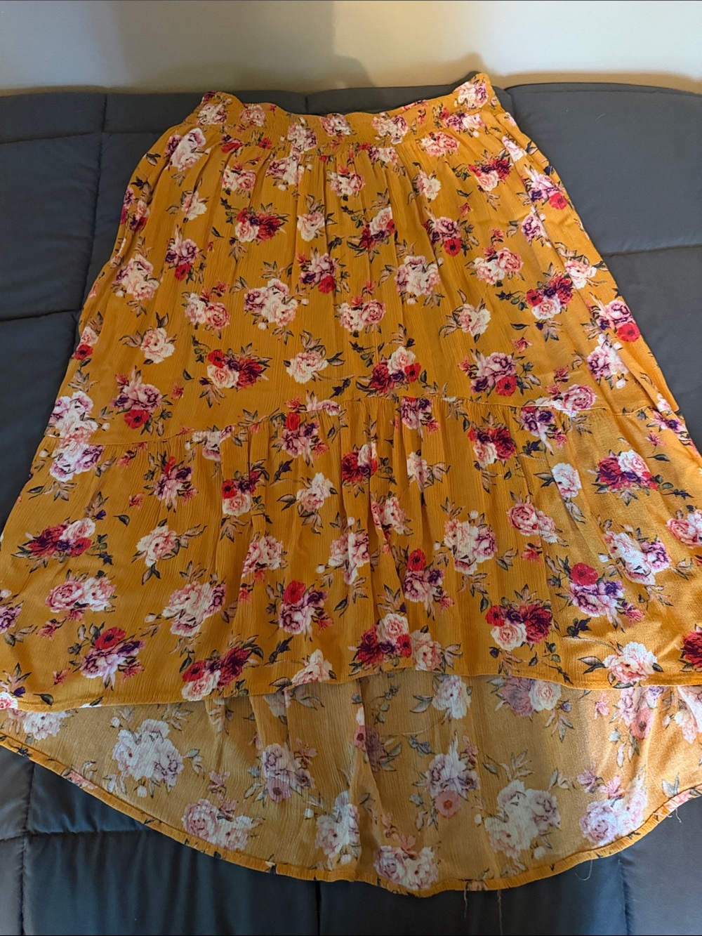 Signature by Sangria Mustard Floral High-Low Maxi Skirt